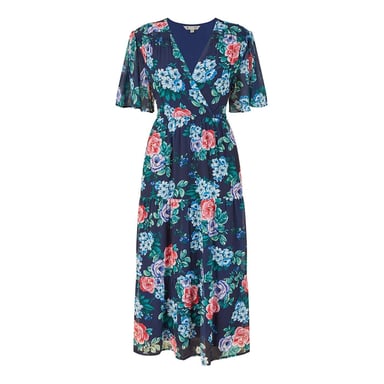 Yumi - Midikleid für Damen, V-Ausschnitt (Marine)