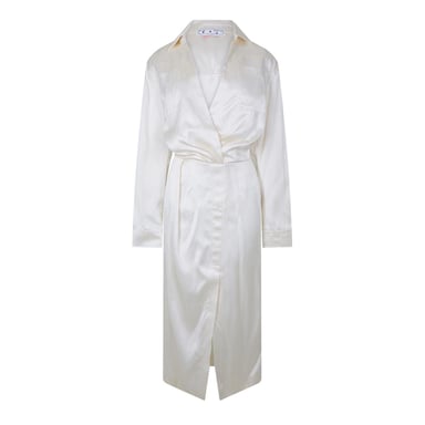 Off White - "Chine" Wickelkleid für Damen, V-Ausschnitt, Satin (Weiß)