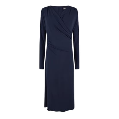 Boss - "Ettita" Wickelkleid für Damen, V-Ausschnitt, Langärmlig (Dunkelblau)