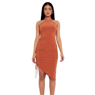 Missy Empire - Midikleid für Damen, Gerafft, Eine Schulter fre (Rostfarben)