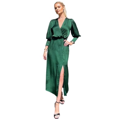 AX Paris - Wickelkleid für Damen, Satin, Langärmlig (Petrol)