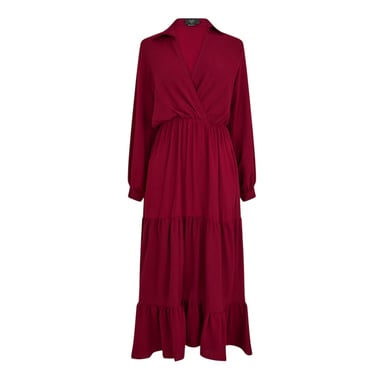 AX Paris - Wickelkleid für Damen, Gestuft, Langärmlig (Weinrot)