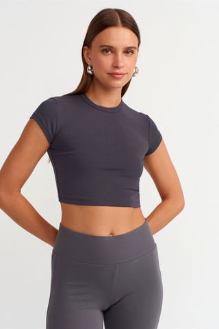 Damen Crop Slim-Fit Rundhalsausschnitt T-Shirt