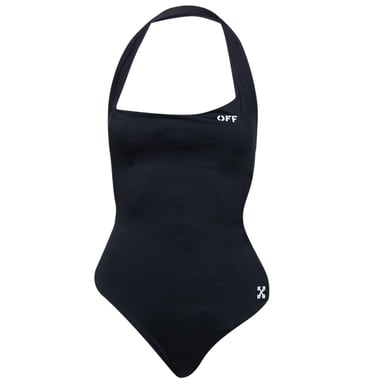 Off White - Badeanzug für Damen, Neckholder (Schwarz/Weiß)