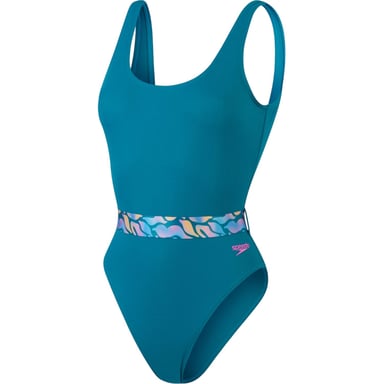 Speedo - Badeanzug für Damen, Tiefer Rückenausschnitt (Grün)