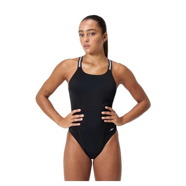 Speedo - Badeanzug für Damen, Hochleistungsmaterial (Schwarz/Silber)