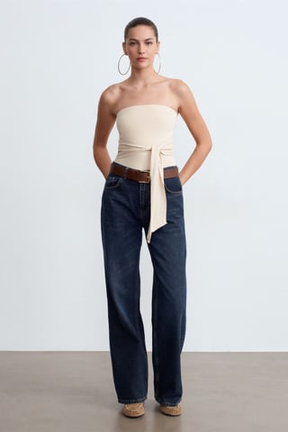 Schlanke Passform Strapless Bandeau-Bluse