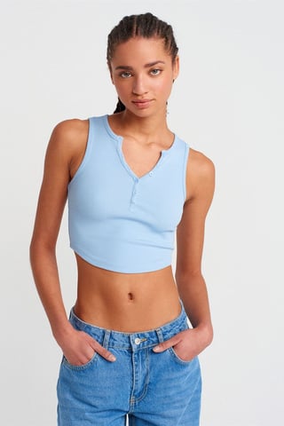 Damen Ripp-Crop-Bluse mit Knöpfen