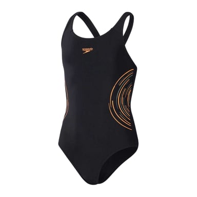 Speedo - "Placement" Badeanzug für Mädchen (Schwarz/Orange)