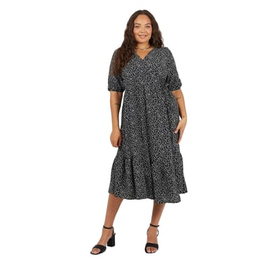 Brave Soul - Wickelkleid für Damen, Puffärmel (Schwarz/Weiß)