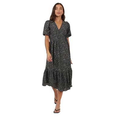 Brave Soul - Wickelkleid für Damen, Puffärmel (Schwarz/Weiß)