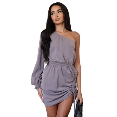 AX Paris - Minikleid für Damen, Geraffte Seite, Ein Ärmel (Graubeige)