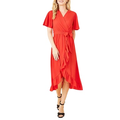 Mela London - Wickelkleid für Damen, Flatter-Ärmel (Rot)