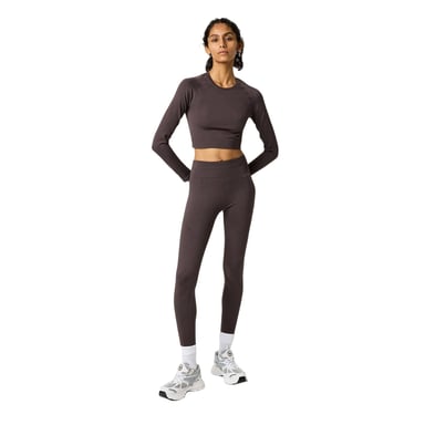 USA Pro - Kurzes Top für Damen, Nahtlos, Langärmlig (Espresso-Braun)