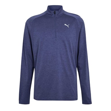 Puma - "Performance" Oberteil für Herren, mit kurzem Reißverschluss, Maßgeschneidert, Langärmlig (Blau meliert)