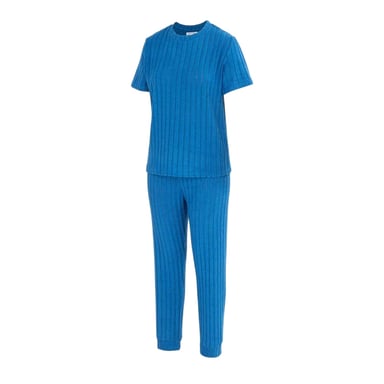 Miso - Schlafanzug für Damen, Baumwollmischung, kurzärmlig (Blau)