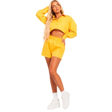 Missy Empire - Hemd für Damen, kurz geschnitten, Baumwolle, Langärmlig (Orange)