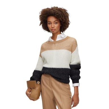 Boss - Pullover Top für Damen, Rundhalsausschnitt (Schwarz/Weiß/Beige)