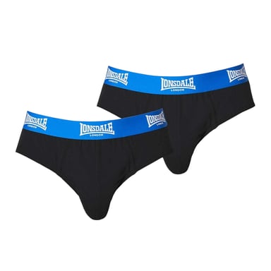 Lonsdale - Slips für Herren, Kontrastfarbener Bund (2er-Pack) (Schwarz/Leuchtendes Blau)