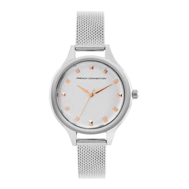 French Connection - Analoge Armbanduhr für Damen, Edelstahl (Weiß)