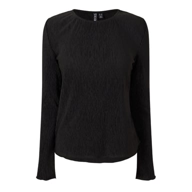 Pieces - Bluse für Damen, Rundhalsausschnitt, leger, Langärmlig (Schwarz)