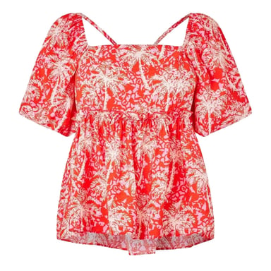 Biba - Bluse für Damen, Eckiger Ausschnitt, Puffärmel (Orange/Weiß)