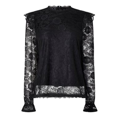Pieces - Bluse für Damen, Hoch geschnitten, Spitze, Regulär (Schwarz)