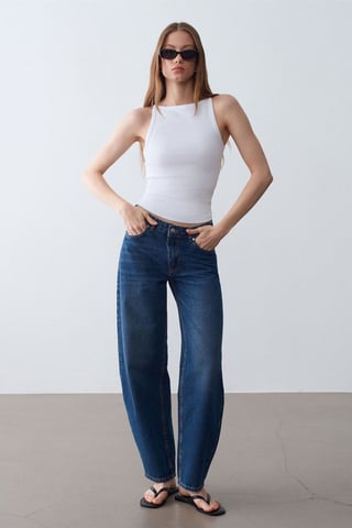 Rippene Baumwoll-Halterbluse