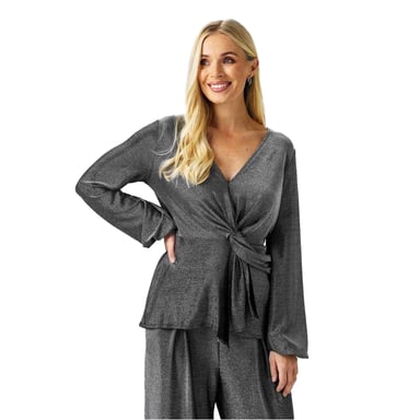 Biba - Bluse für Damen, Front mit Knoten, Metallic (Silber)