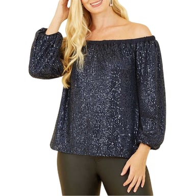 Yumi - Bluse für Damen, Schulterfrei (Marine)