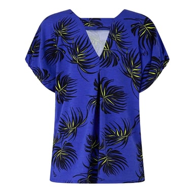 Biba - Bluse für Damen, V-Ausschnitt, Jersey, leger (Blau)