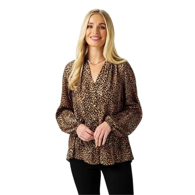 Biba - Bluse für Damen, Knopfleiste (Braun/Schwarz)
