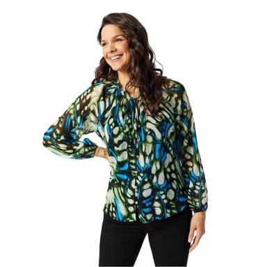 Biba - Bluse für Damen, Transparent (Schmetterling Grün)