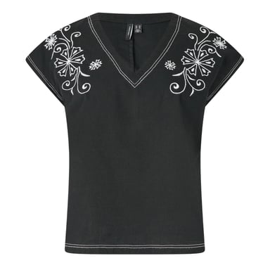 Vero Moda - Bluse für Damen, V-Ausschnitt, kurzärmlig (Schwarz)