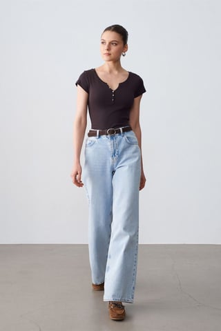 Damen Slim Fit Baumwoll U-Ausschnitt T-Shirt