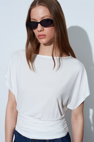 Damen Modal-Mix Cut-out Rundhalsausschnitt Bluse