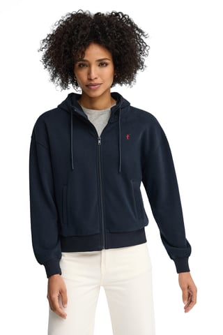 Sweatshirt marineblau mit Kapuze, Reißverschluss und Rigby Go Stickerei