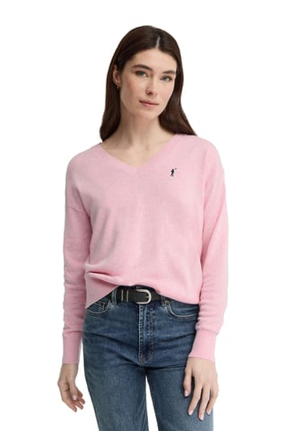 Pullover rosa mit V-Kragen und Rigby Go Logo