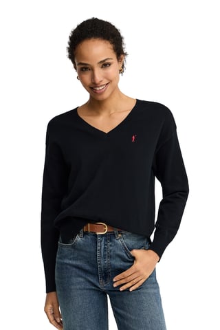 Pullover marineblau mit V-Kragen und Rigby Go Logo