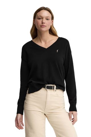 Pullover schwarz mit V-Kragen und Rigby Go Logo