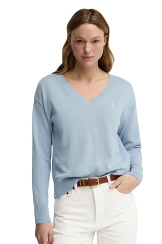 Pullover hellblau mit V-Kragen und Rigby Go Logo