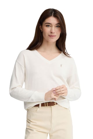Pullover ecru mit V-Kragen und Rigby Go Logo
