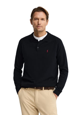 Pullover marineblau mit geknöpftem Polokragen und Rigby Go Logo