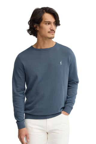 Pullover denimblau mit Rundkragen und Rigby Go Logo