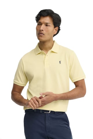 Kurzärmliges Poloshirt hellgelb mit gesticktem Rigby Go Logo
