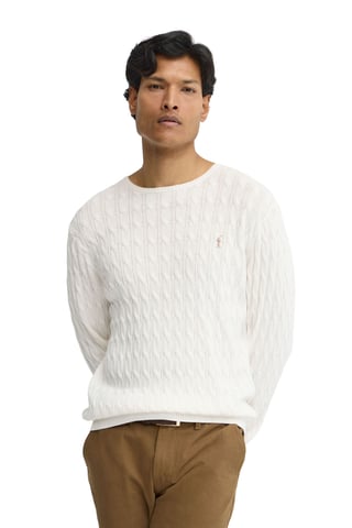 Strickpullover ecru mit Zopfmuster und Rigby Go Logo