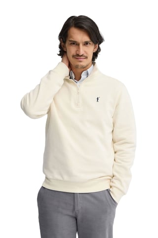 Sweatshirt ecru mit hohem Zip-Kragen und Rigby Go Stickerei