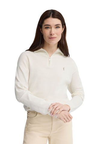 Pullover ecru mit Zip-Kragen und Rigby Go Stickerei