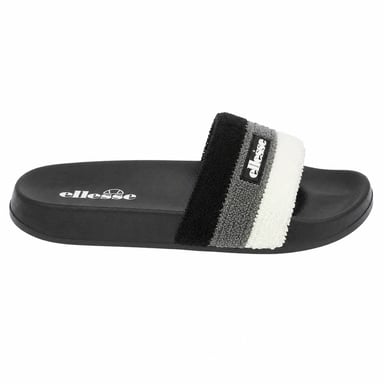 Ellesse - Dreifache Streifen Pantoffeln für Herren, Frottee, Open Toe (Schwarz/Grau)