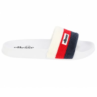 Ellesse - Dreifache Streifen Pantoffeln für Herren, Frottee, Open Toe (Weiß/Rot)